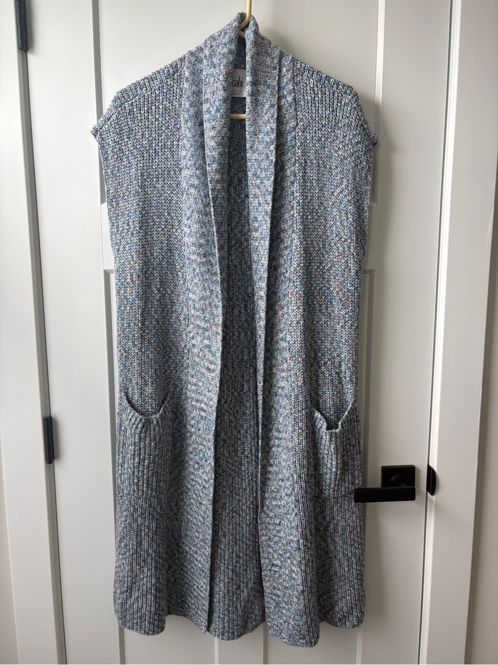Cabi Blue Knit Sleeveless Long Pocket Duster Cardigan Sweater/Vest SM